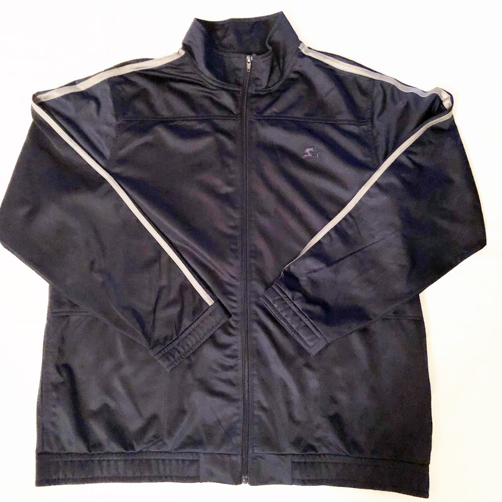 Jacket Starter track mens new size XL 46-48" navy tricot polyester pockets zip